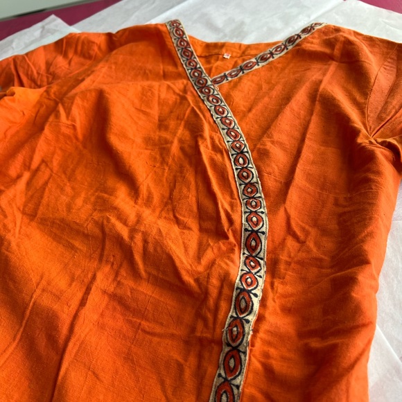 VTG skirt and tunic S/M Made in India wrap around 2 pc orange sarong coverup - Picture 4 of 16